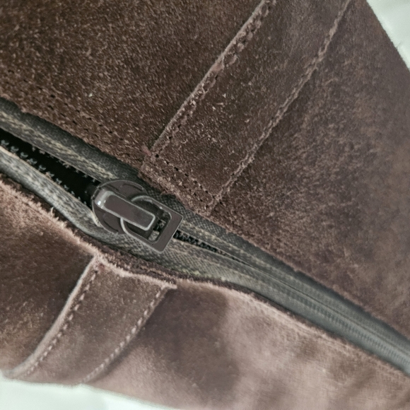 Waterproof Brown Suede Boots - Brass Hardware - Size 6-1/2 B - Picture 3 of 9